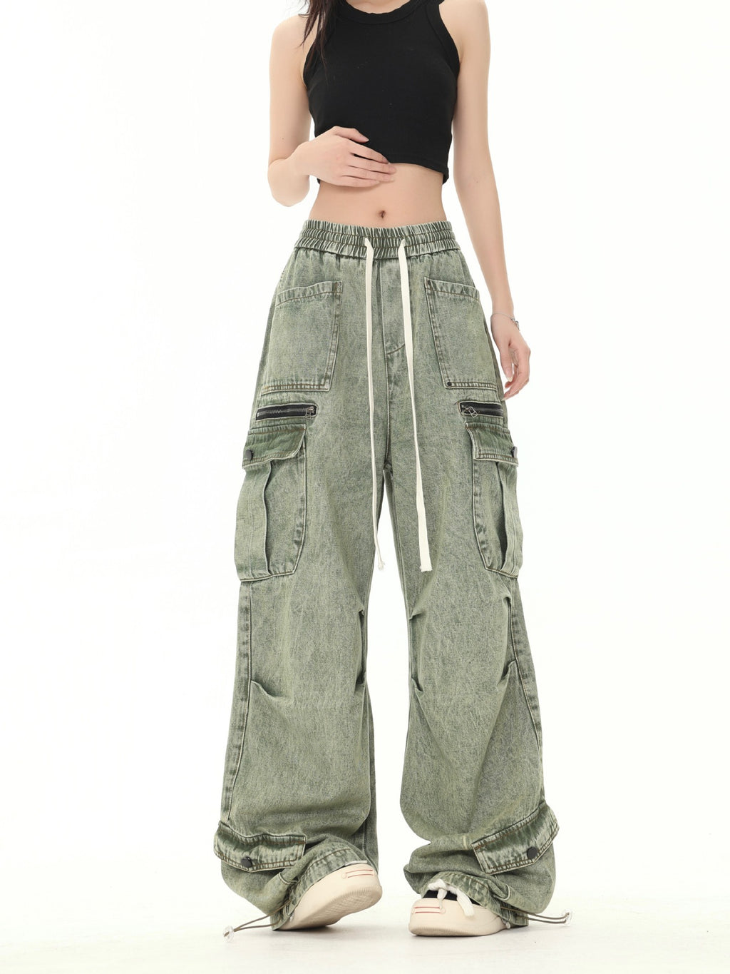 Unisex American-Style Distressed Heavy Industry Straight Cargo Jeans