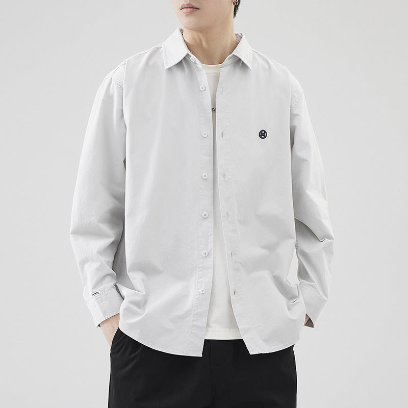 Chemise en coton à manches longues pour homme, style rétro minimaliste, printemps