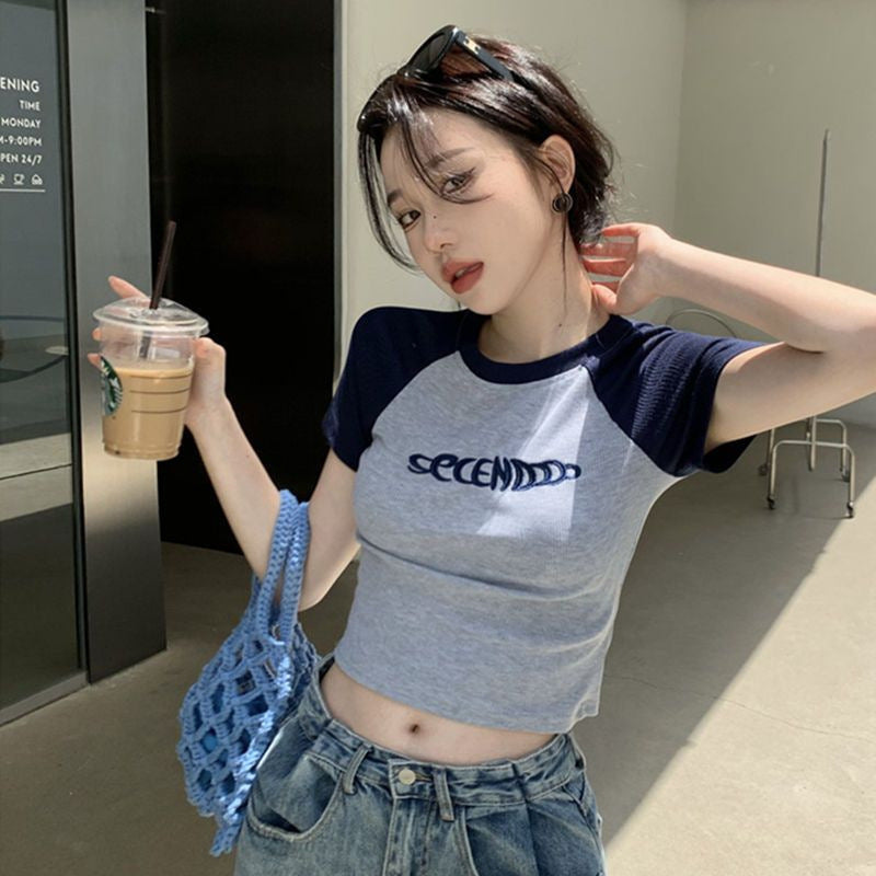 Pure Desire Slim Fit Short Sleeve Student Top with American Design