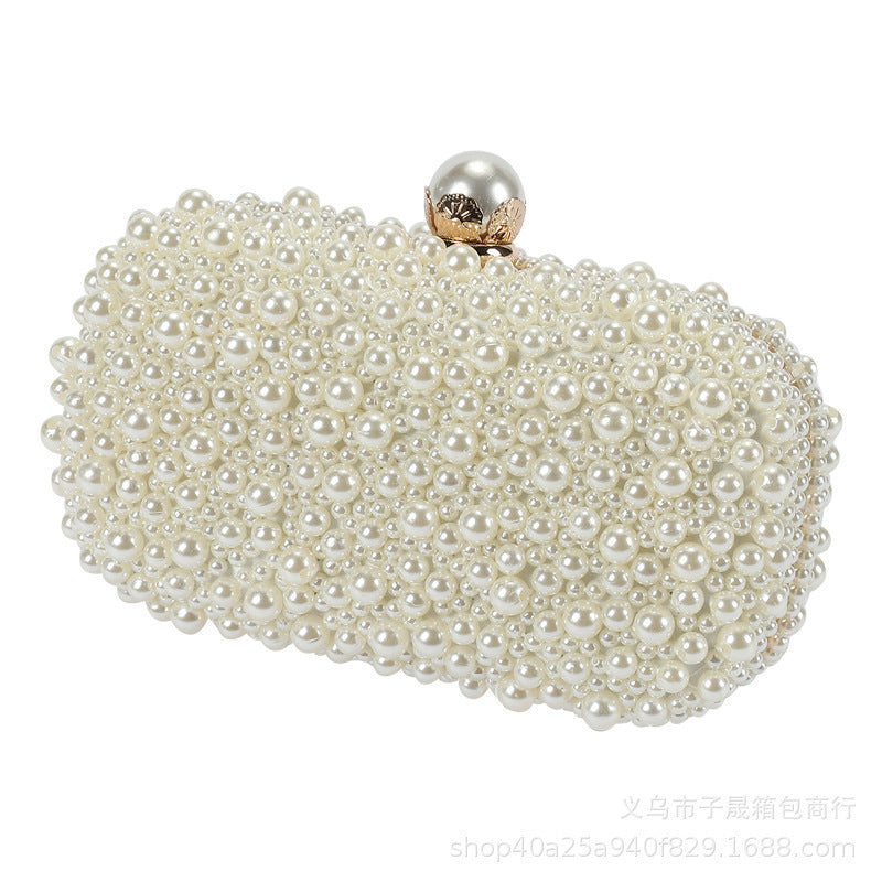 Pochette de soirée en satin et perles pour femme avec fermoir