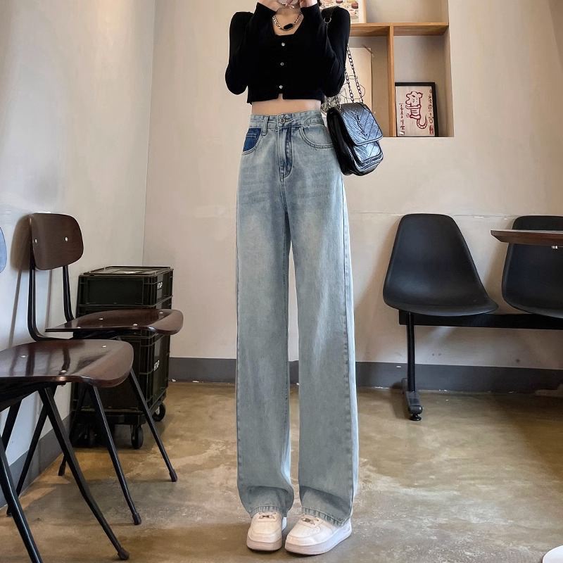 Jean en denim taille haute à jambe droite pour femme