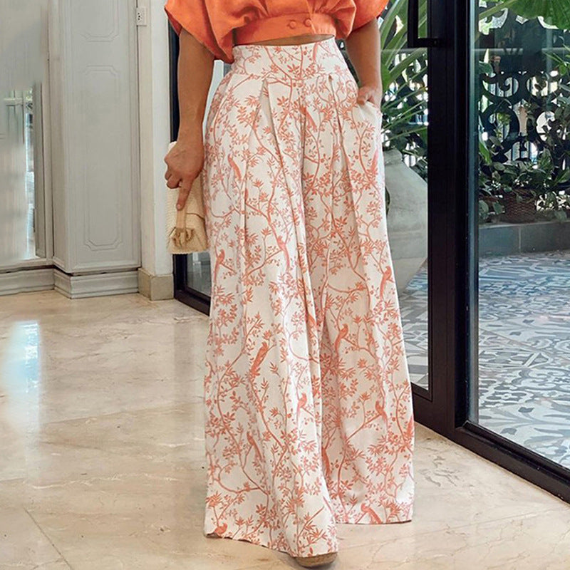 Casual Two-Piece Set Short Sleeve Top & Wide Leg Pants