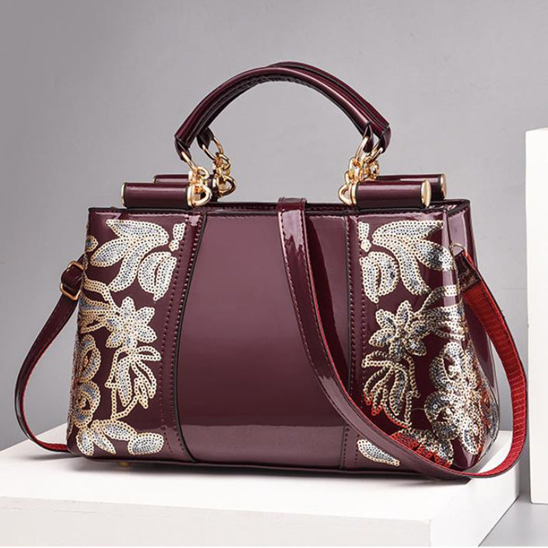 Élégant Grand Sac à Main Rétro à Paillettes Brodé