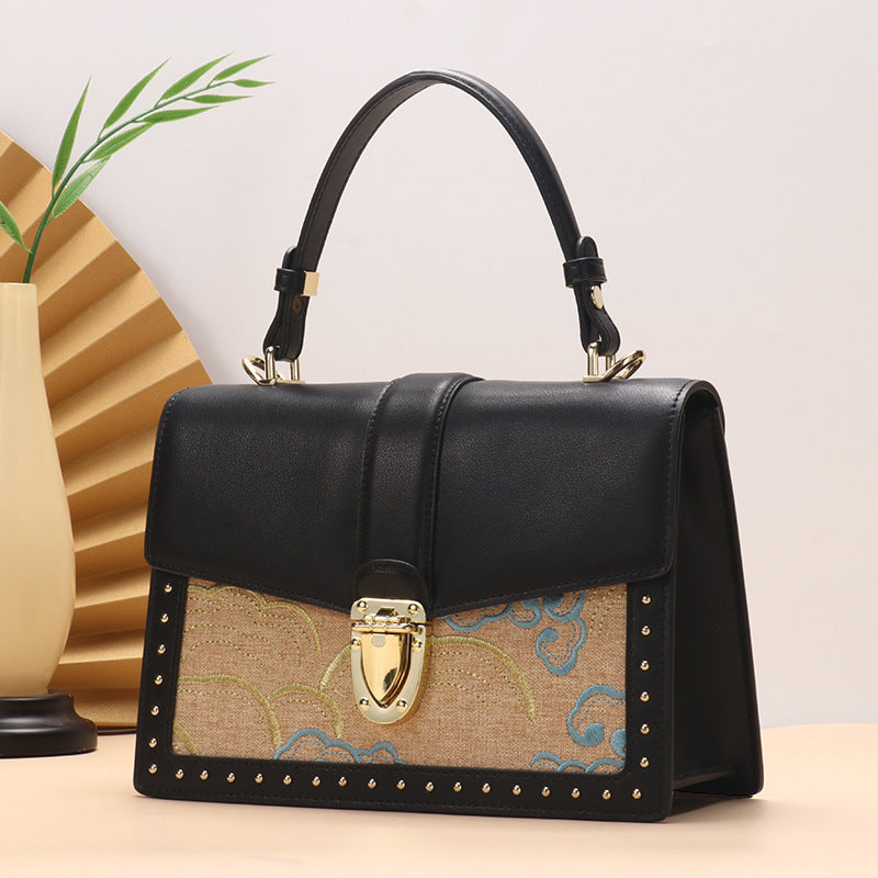 Sac bandoulière en cuir de vachette grande capacité avec serrure - Tendance et polyvalent