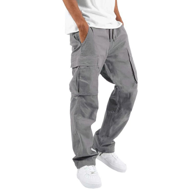 Pantalon Décontracté Multipoches avec Cordon de Serrage en Mélange de Coton