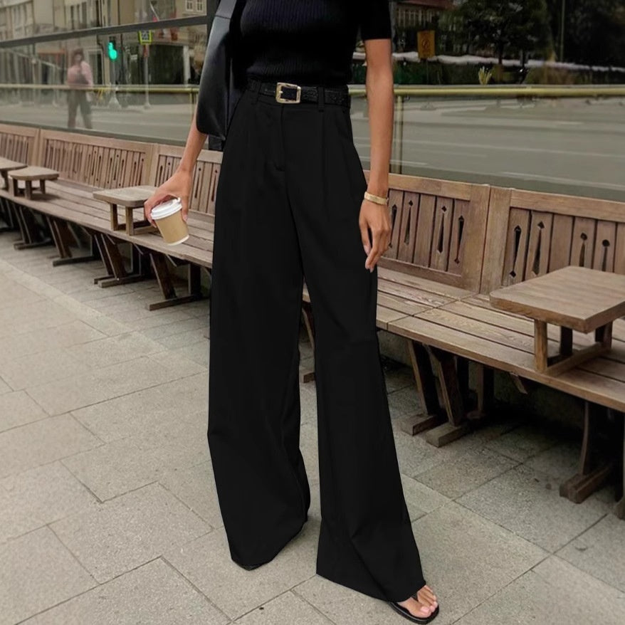 White High-Waist Straight-Leg Casual Pants