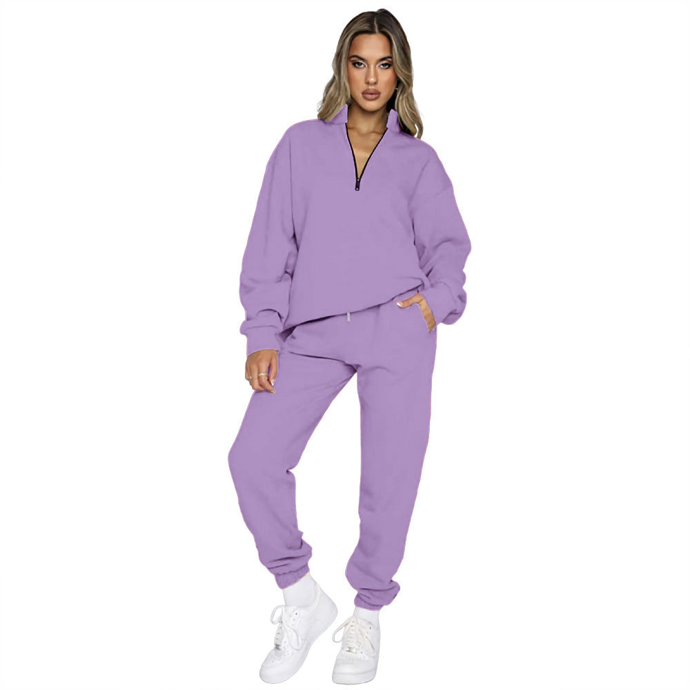 Women's Zipper Pullover Long Sleeve Sweater Two-Piece Set