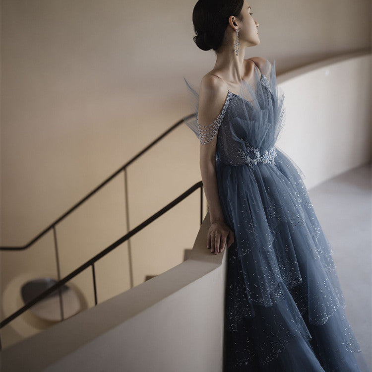 Robe de soirée en polyester bleue pour femme - Tendance et élégante