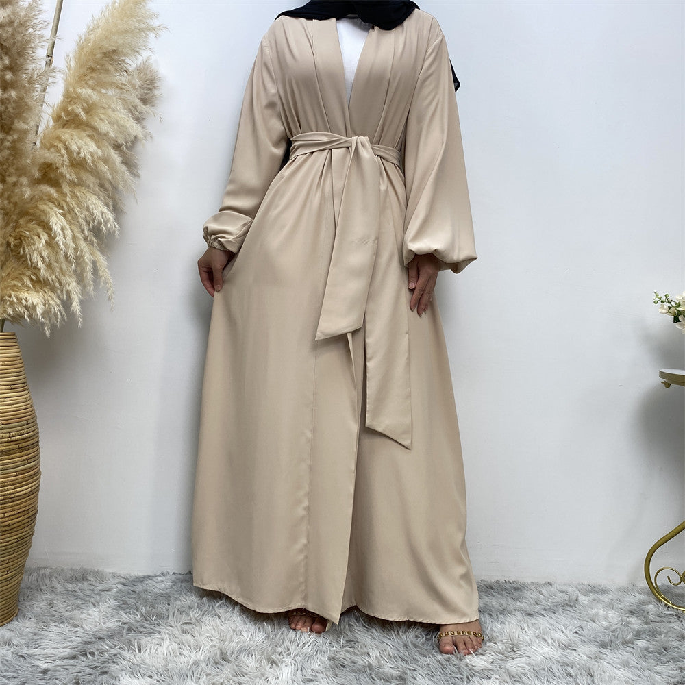 Lace-Up Cardigan Robe with Cuffs & Pockets for Middle Eastern Women