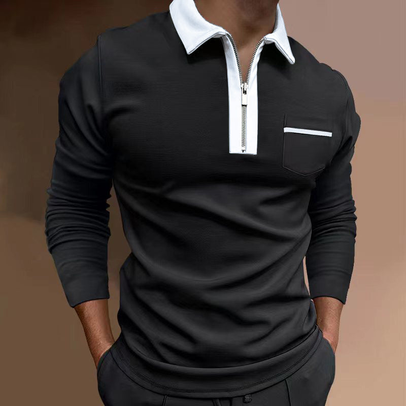 Slim Fit Men's Long Sleeve T-Shirt with Pocket and Zipper Detail