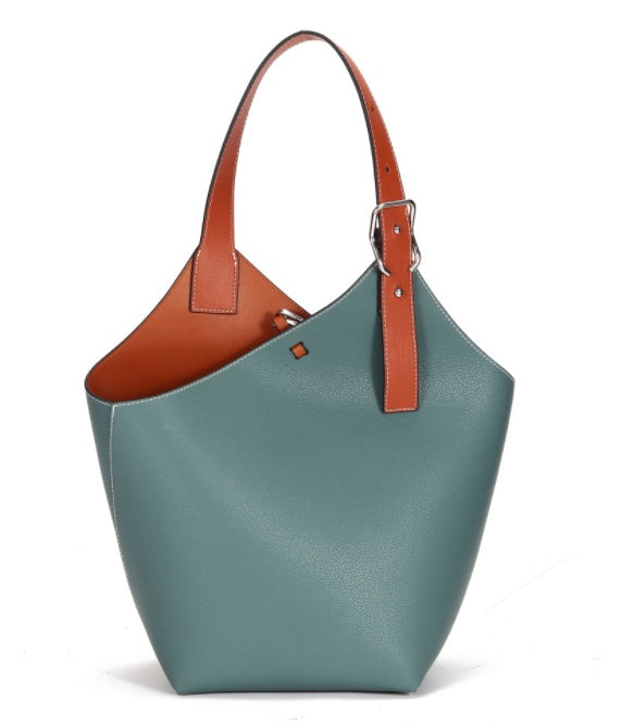 Girls' High-Grade Cow Leather Handbag - Black & Blue