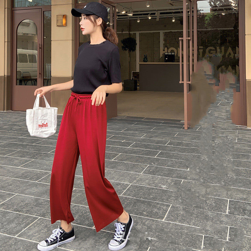 Women's Plus Size Wide-Leg Summer Pants Loose High Waist Cotton