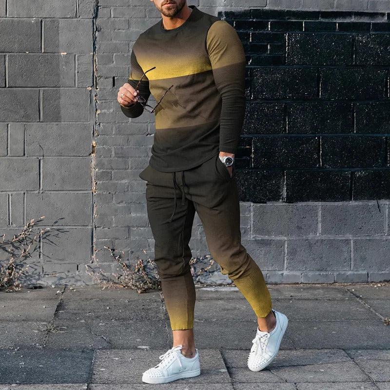 Casual Loose Gradient Long Sleeve Sweater Two-Piece Set
