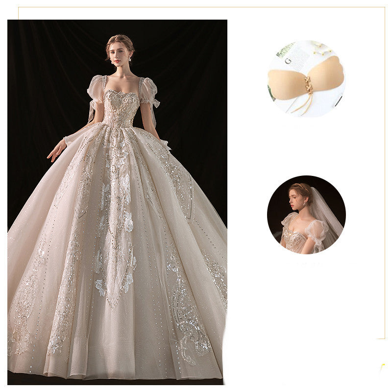 Robe bustier perlée longue à traîne pour femme, élégante et sophistiquée