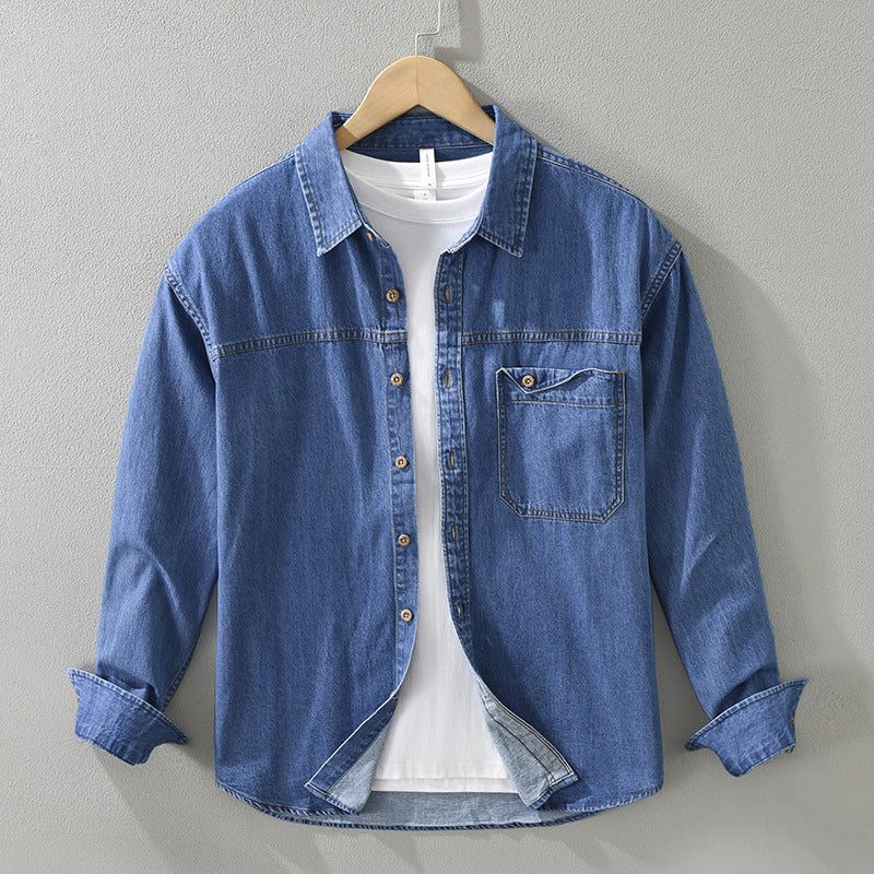 Chemise en jean rétro à manches longues en coton pour homme