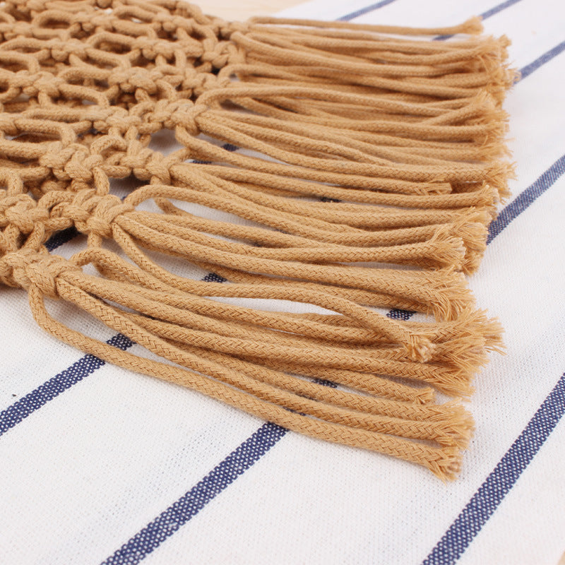 New Wooden Handle Portable Net Bag Straw Woven Bag Cotton Rope Hand-woven Bag