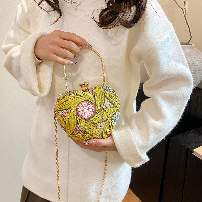 Women's Heart-Shaped Sequins Shoulder Bag Retro