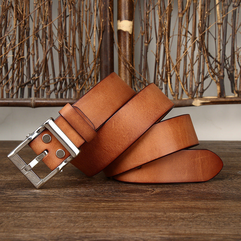 Men's Retro Genuine Leather Cowhide Belt with Stainless Steel Buckle
