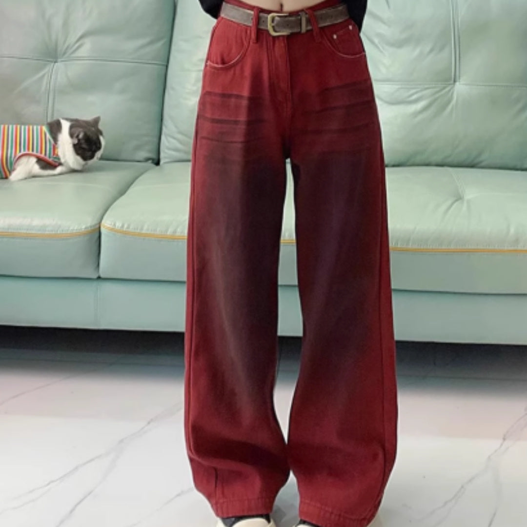 High Waist Loose Slimming Wide Leg Denim Pants for Women