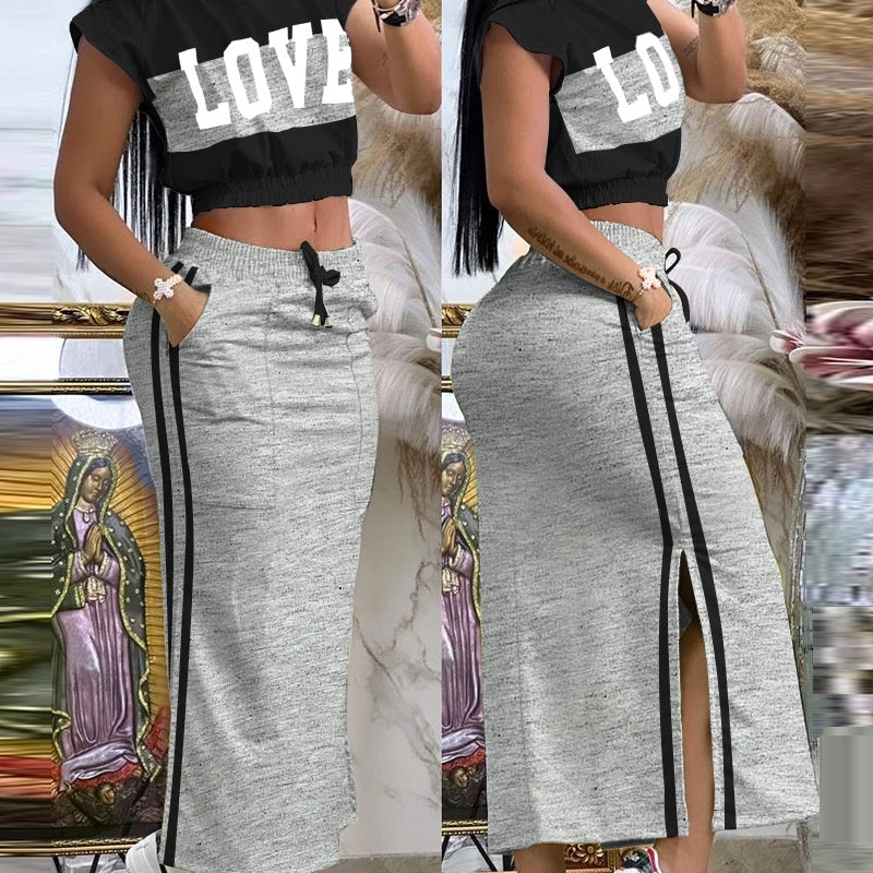 Short-sleeved T-shirt Casual Lace-up Skirt Suit