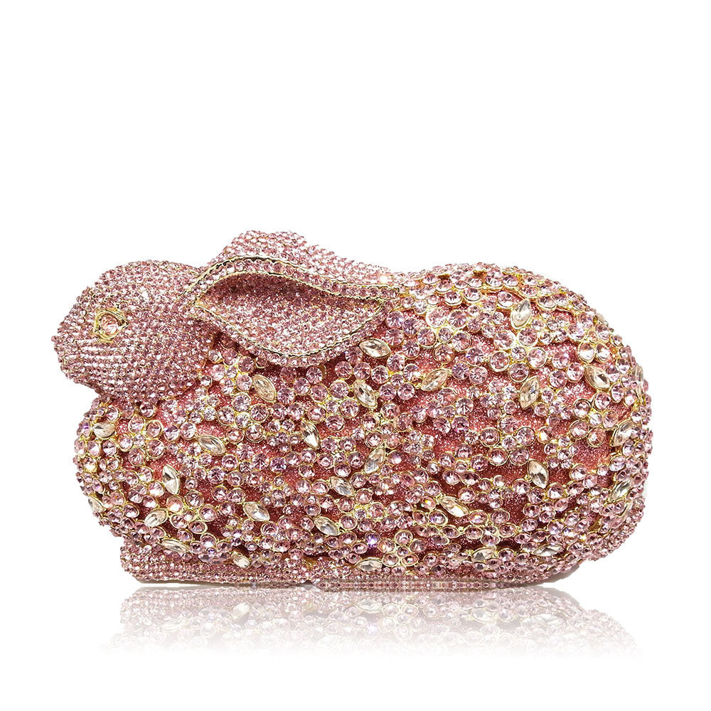 European & American Metal Diamond Rabbit Evening Bag with Detachable Handle