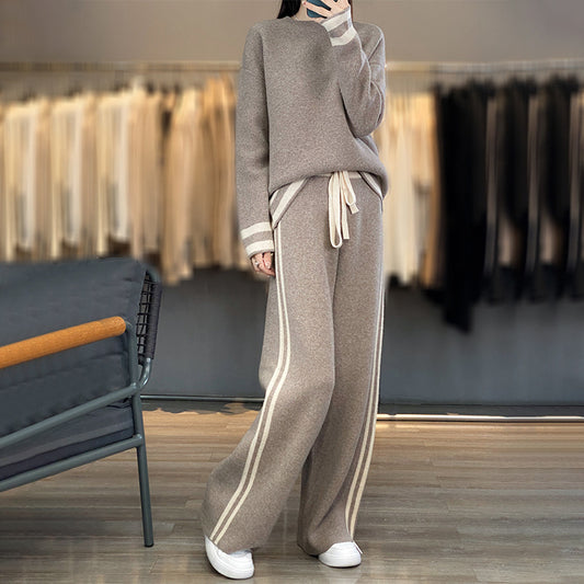 Sweater Wide Leg Pants Casual Lazy Knitted Wool Suit