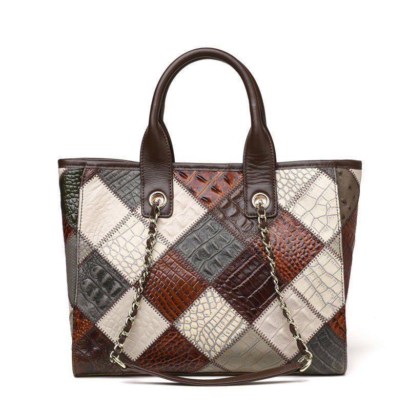 Sac à main pour femme en cuir véritable de luxe léger à carreaux de haute qualité avec contraste de couleurs