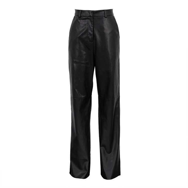 Women’s Slim Fit PU Casual Straight Pants