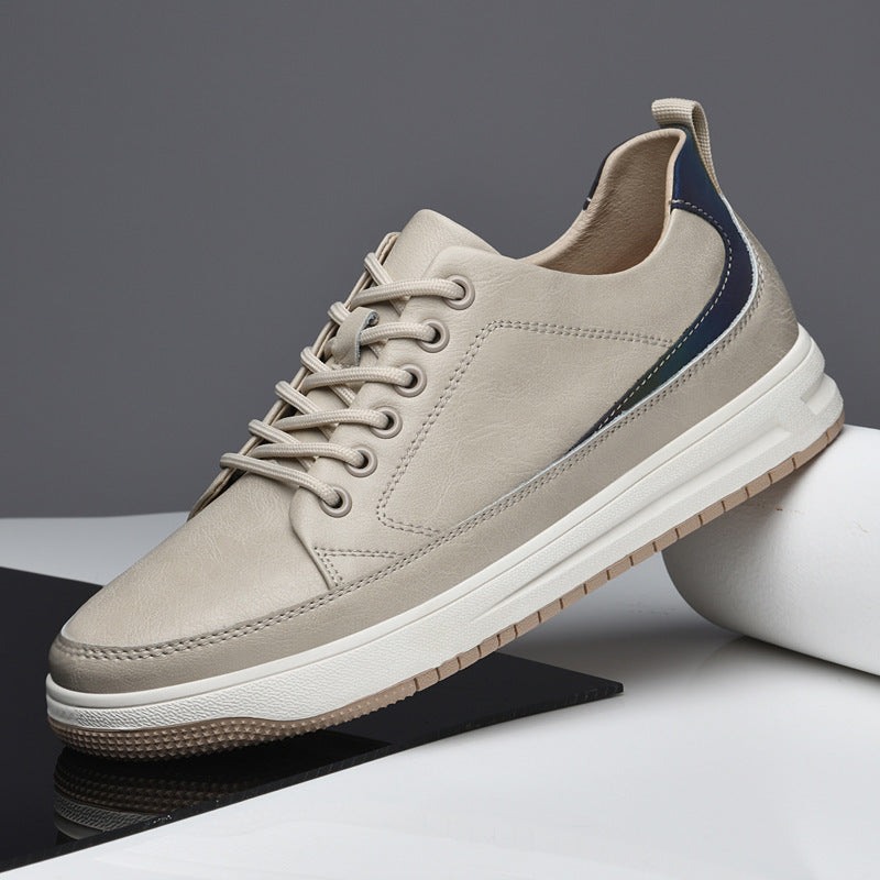 Men's Casual Cowhide Heightened Shoes - Black, Beige, Khaki, Sizes 37-43