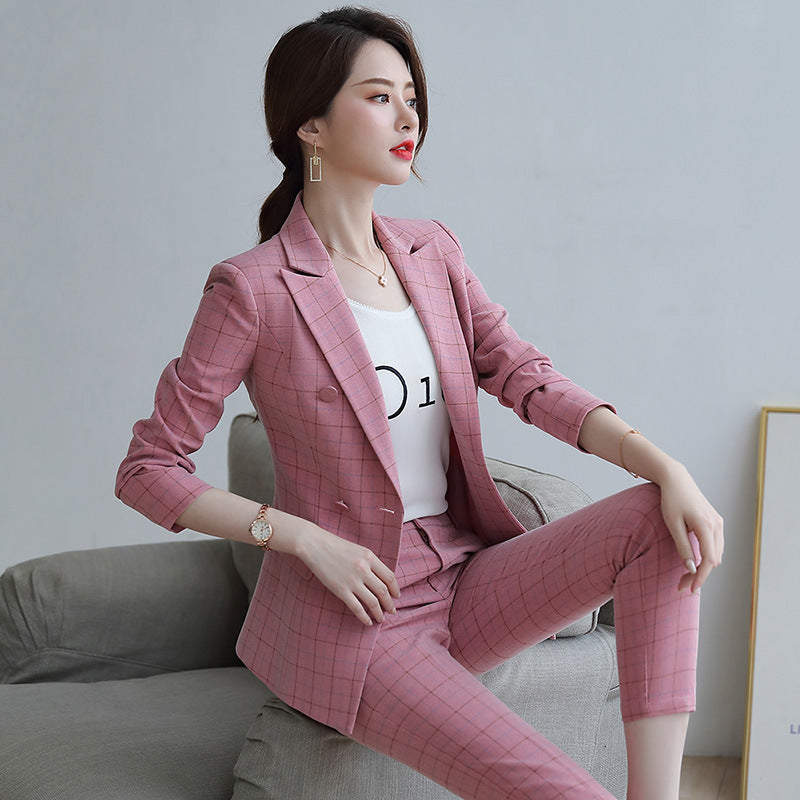 Women's Plaid Suit Jacket Slim Professional Suit