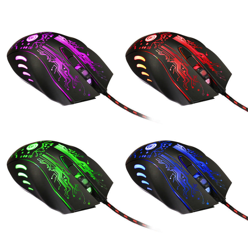 Souris de jeu USB filaire 2400 DPI réglable 6 boutons rétroéclairée LED ergonomique pour PC portable