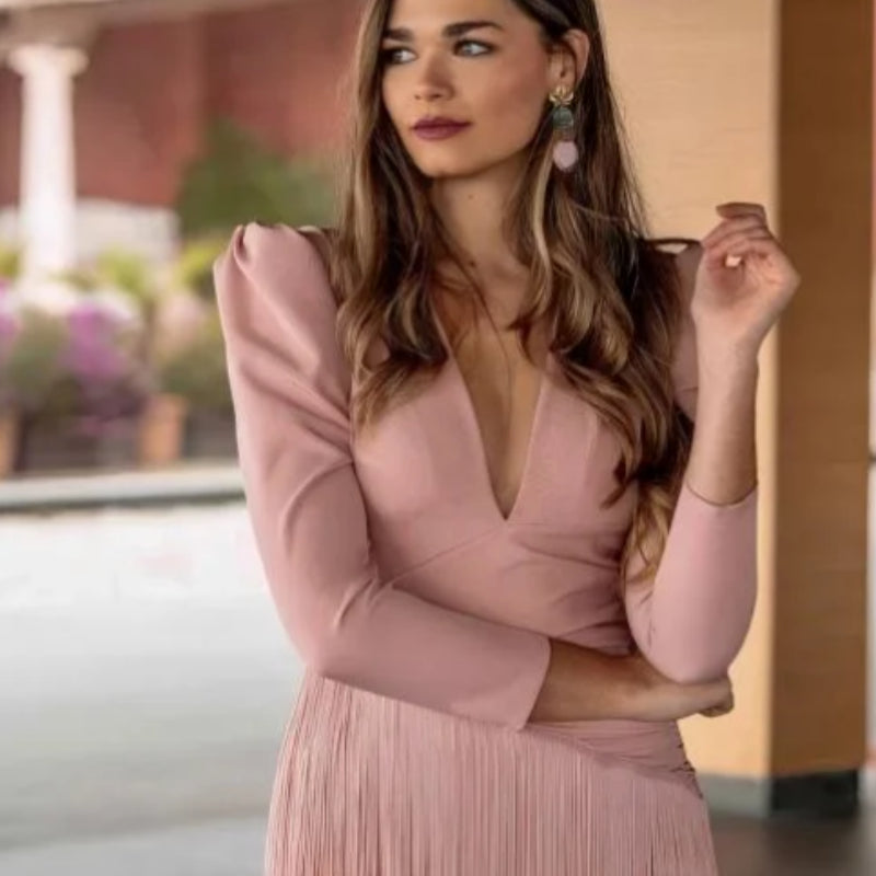 Women's Deep V-neck Long-sleeved Suit Dress