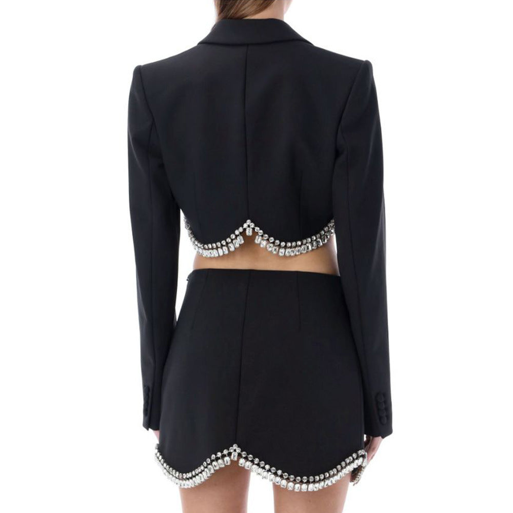 Long Sleeve Tassel Top and Short Skirt Two-Piece Set