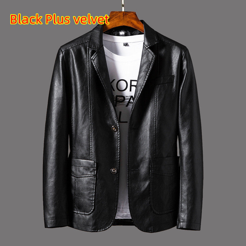 Men's Thin Lapel Leather Jacket for Autumn and Winter
