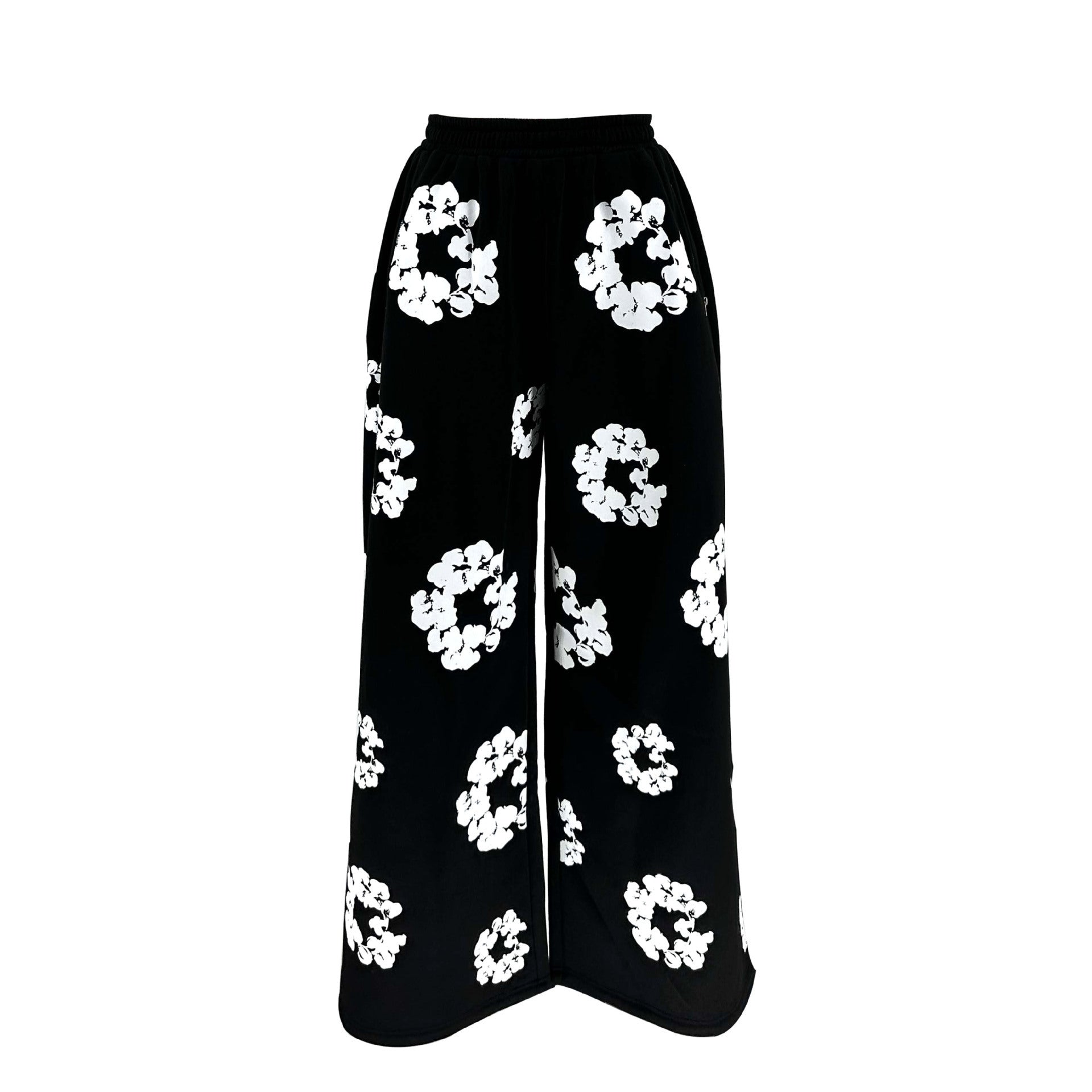 Women's Loose Black Casual Sweatpants with Offset Printing