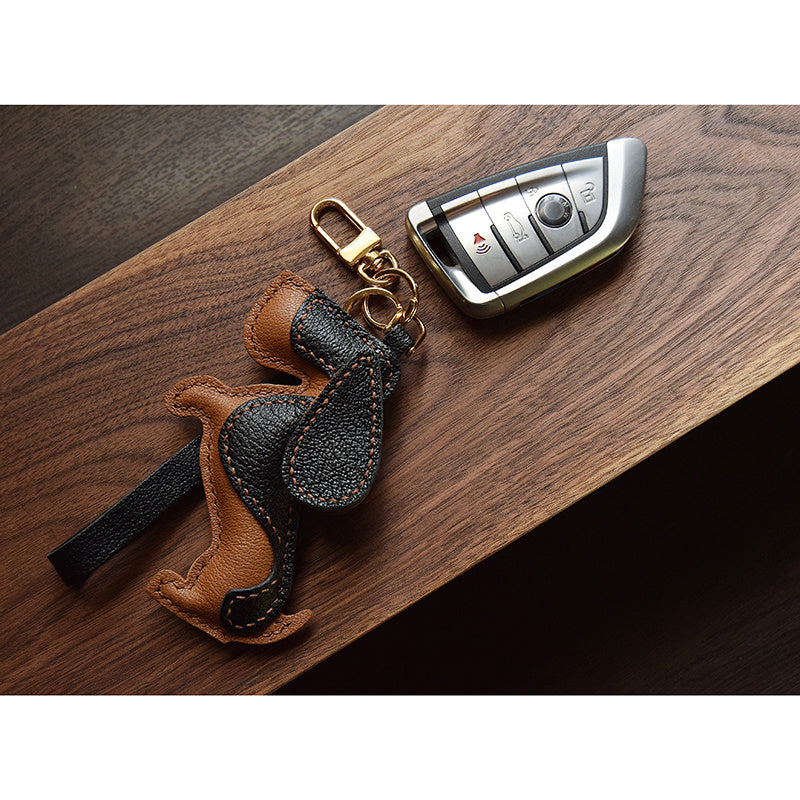 Handmade Genuine Leather Car Keycase Pendant 10cm Puppy