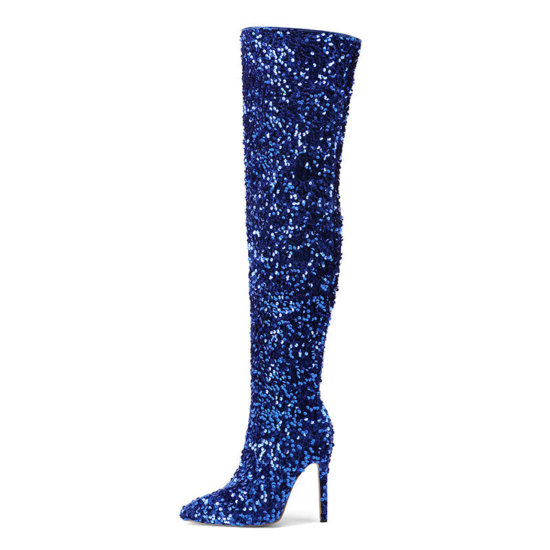 Sequin Side-Zip Over-the-Knee Stiletto Boots for Women