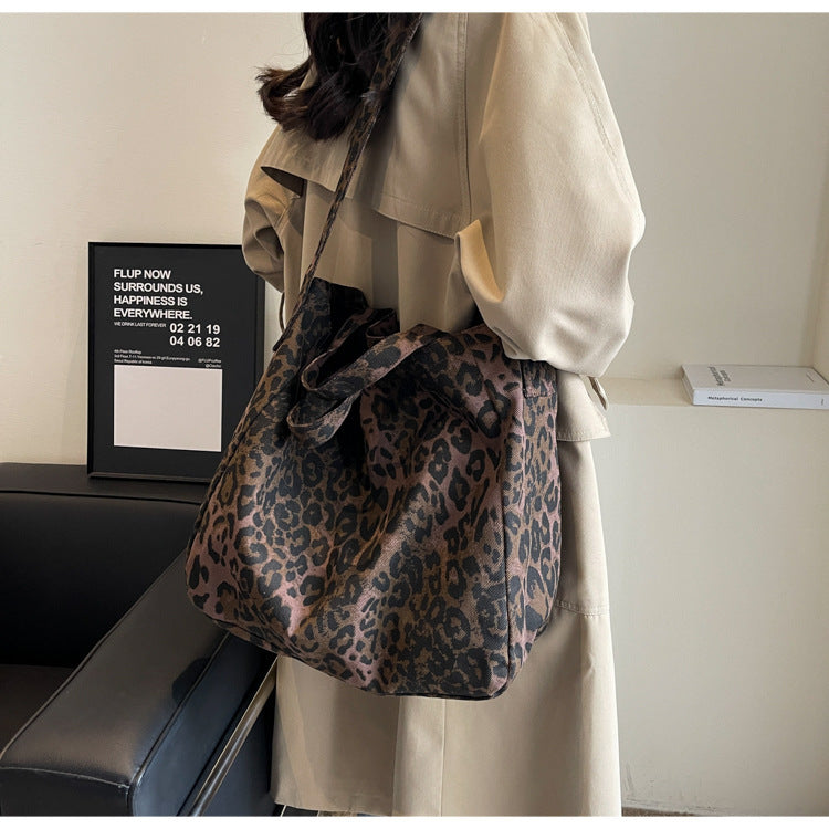 Leopard Print Canvas Commuter Crossbody Bag for Women