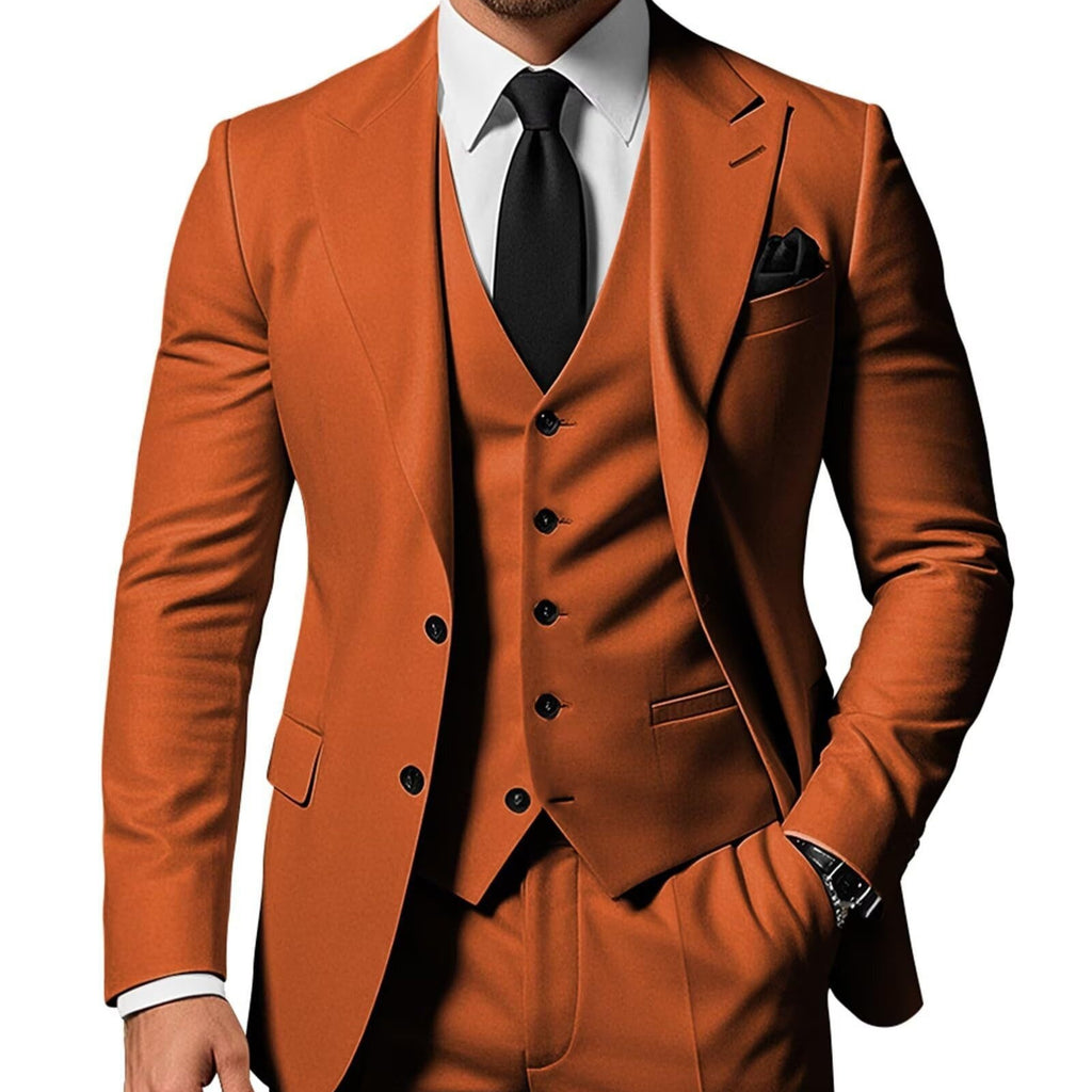 Ensemble 3 pièces uni pour homme : veste, gilet et pantalon à boucle
