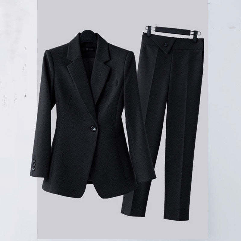 Women's Business Wear Jacket & Cropped Pants Suit in Blue Gray & Black, Sizes S-3XL