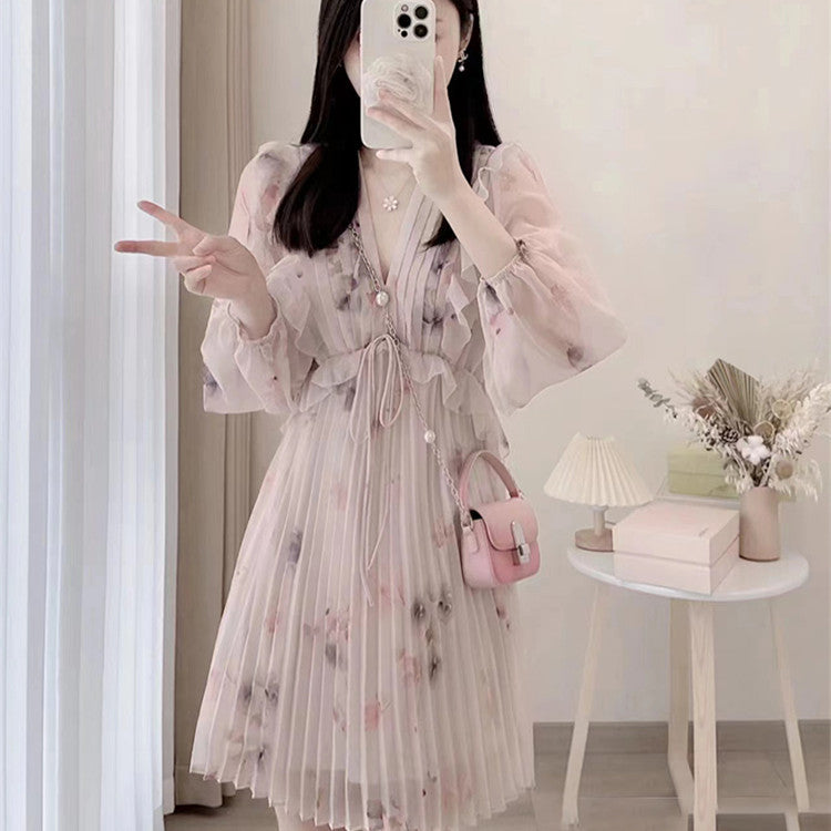 Pink French Chiffon Floral Dress For Women