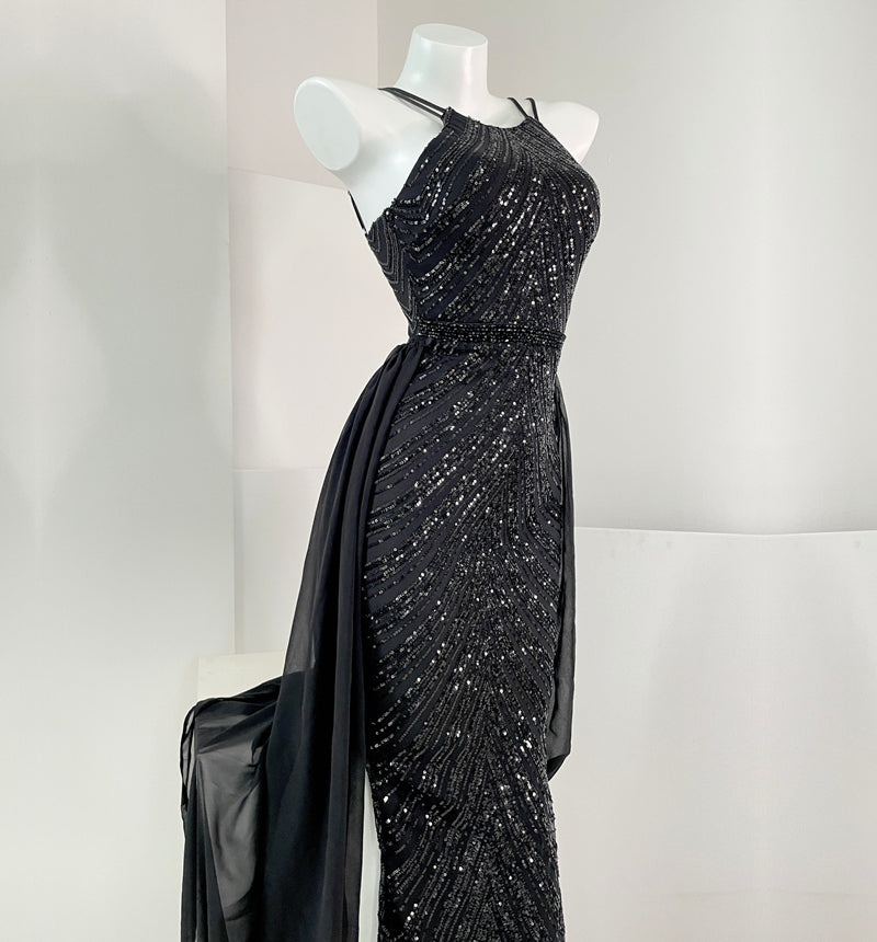 Robe Fourreau Blanche à Paillettes et Nœud Élégante Haut de Gamme