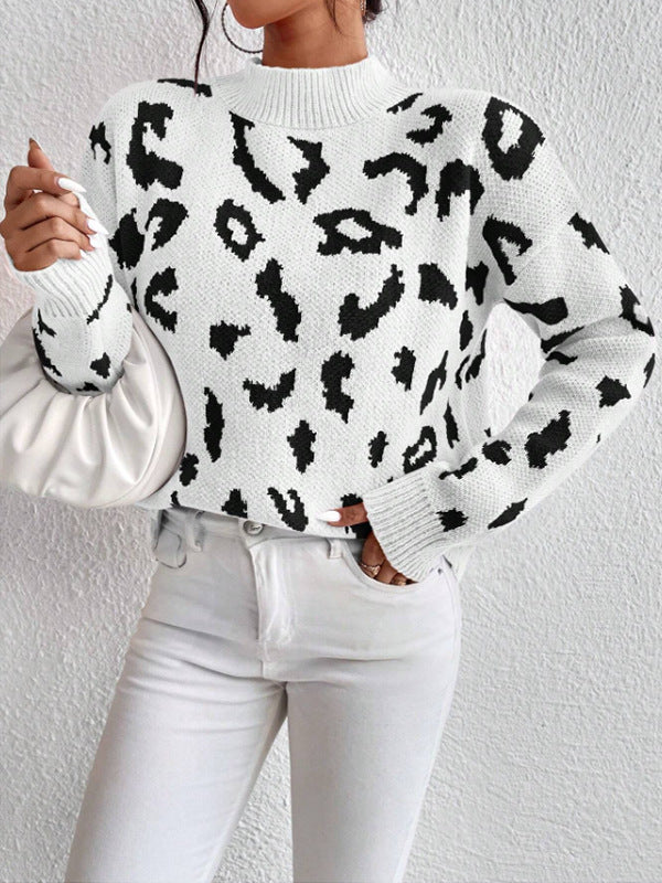 Haut pull jacquard imprimé léopard printemps et automne