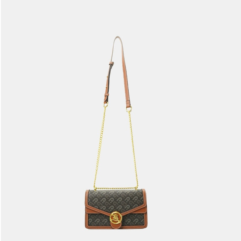 Sac à bandoulière croisé design en PU marron 22x7,5x14cm