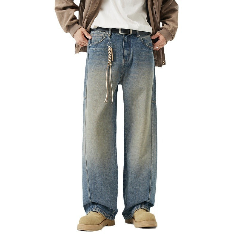 Jean en coton droit mi-taille pour homme, personnalisé, style rétro