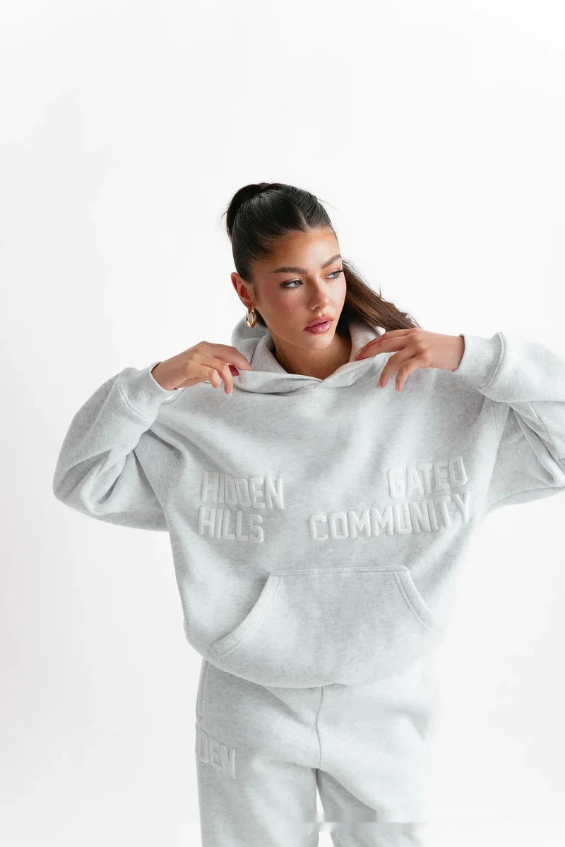 Ensemble pull imprimé à manches longues et capuche pour automne-hiver
