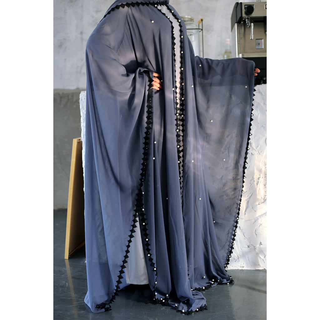 Loose Lace-Up Long Sleeve Chiffon Cardigan Robe for Middle Eastern Women