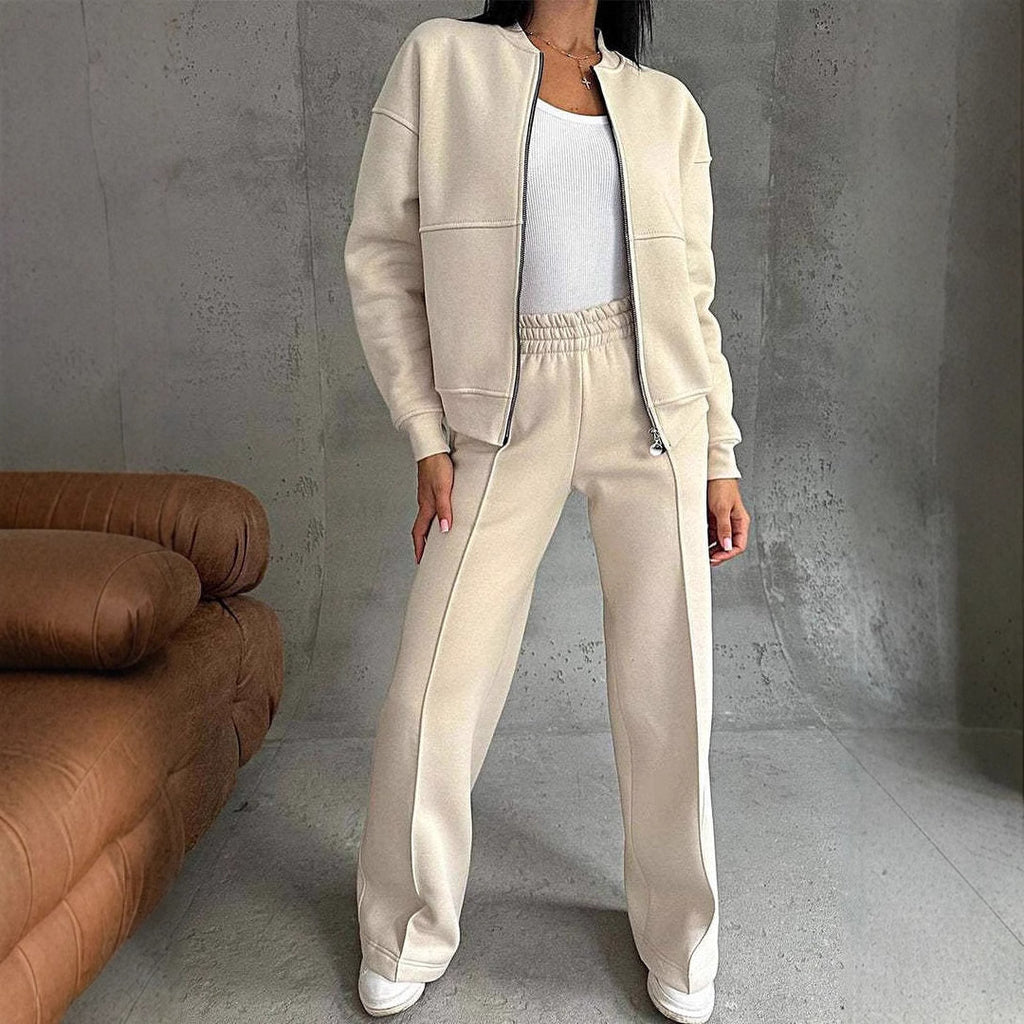 Women's Two-Piece Sports Suit Zipper Jacket & Wide Leg Pants