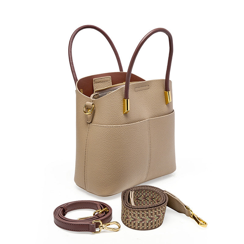 Western Style Genuine Leather Bucket Bag for Women