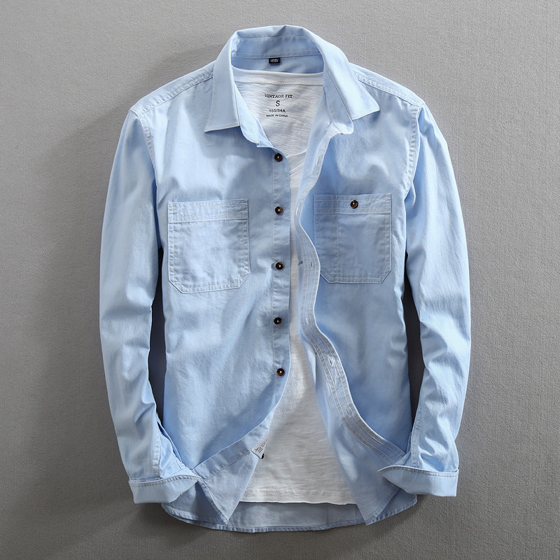 Chemise en jean décontractée ample à manches longues et revers en coton pour homme